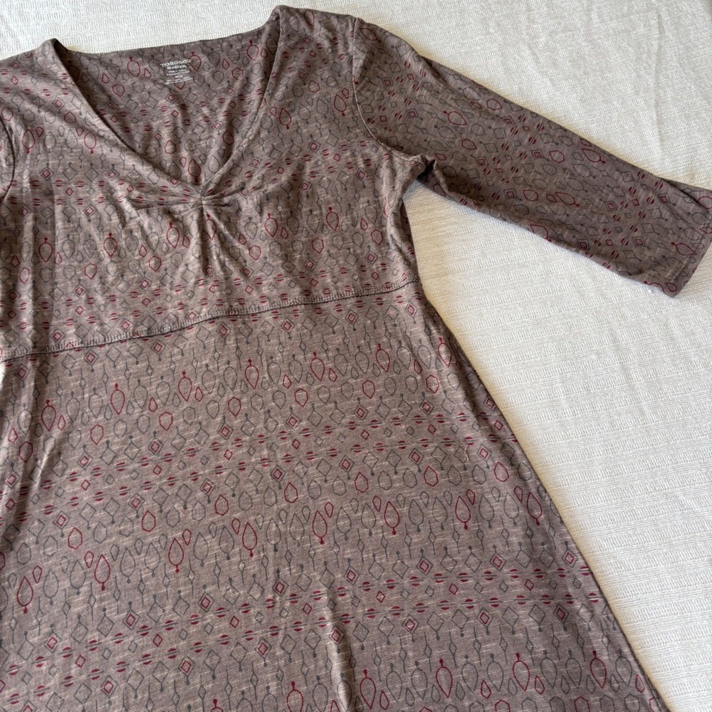 Toad&Co Rosalinda Dress Brown Red Geo Print Organic Cotton Tencel Medium Fall 15